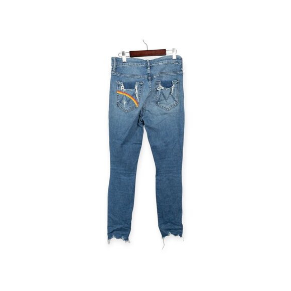 Mother Rainbow Pocket Jeans SZ 26 High-Waisted Looker Ankle Chew Denim Distress - Picture 2 of 13